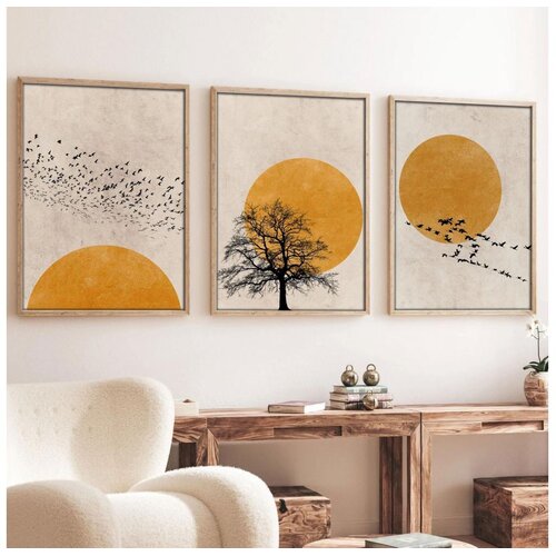 Set od 3 slika u foto okviru 50x70 cm bež/narandžasta Cene