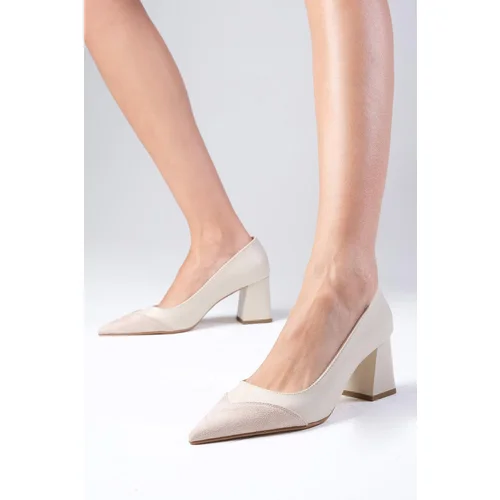 Mio Gusto Whitney Beige Color Block Heel Women's Heeled Shoes