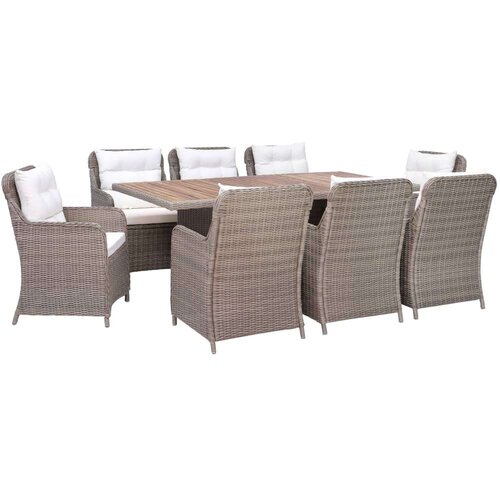 Poli 3057801 9 Piece Outdoor Dining Set with Cushions Poly Rattan Brown (4x44148+310143) Cene