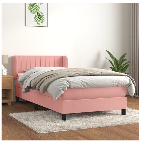 VidaXL Box spring postelja z vzmetnico roza 90x200 cm žamet Slike