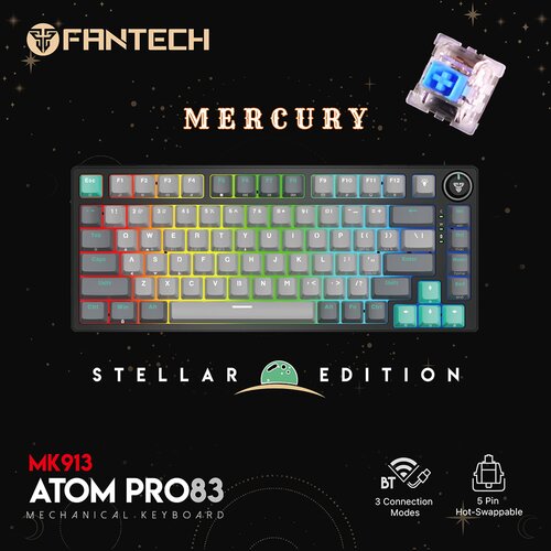 Fantech tastatura mehanicka gaming MK913 rgb atom PRO83 wireless mercury (blue switch) Slike