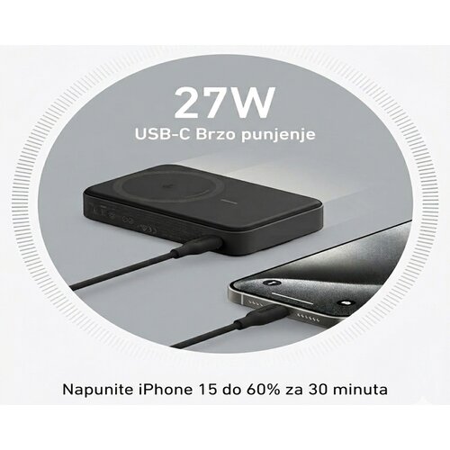 Anker MagGo 10000mAh, 27W, bežični power bank, crni Cene