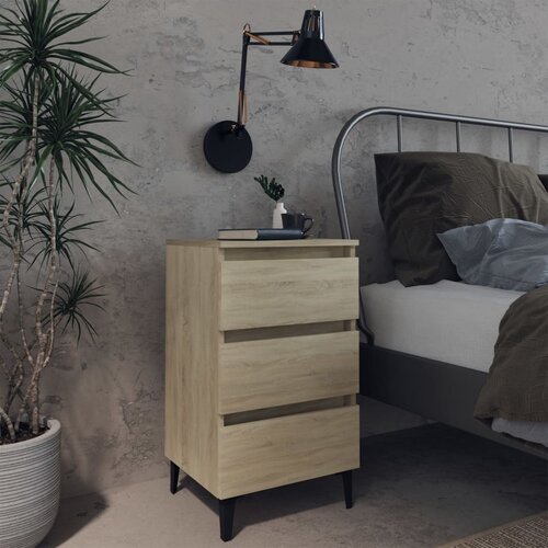 vidaXL Noćni ormarić s metalnim nogama boja hrasta 40 x 35 x 69 cm Cijene