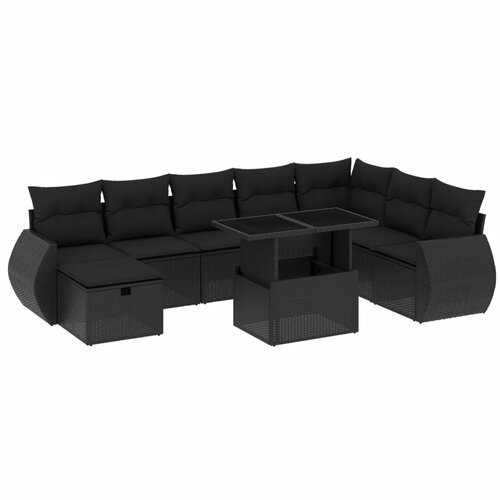 Maison Chic Seti vrtnega pohi&amp;scaron;tva - Vrtna garnitura - Vrtni pohi&amp;scaron;tvo set 9-delna z blazinami črn poli ratan, (21806035) Slike