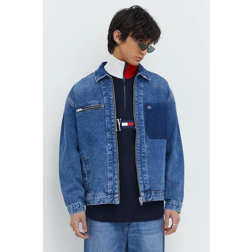 Tommy Jeans Bombažna jakna iz jeansa mornarsko modra barva