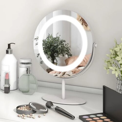  Kozmetičko ogledalo promjera 25 cm s trobojnim zasjenjenim LED ogledalom u bijeloj boji. Slike