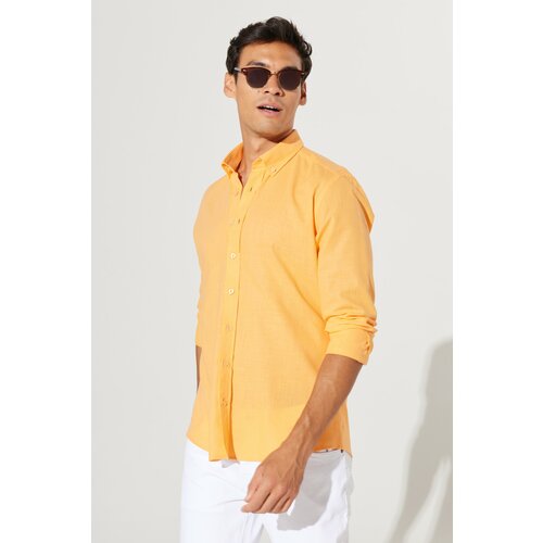 AC&Co / Altınyıldız Classics Men's Orange Tailored Slim Fit Oxford Buttoned Collar Linen-Looking 100% Cotton Flared Shirt. Cene