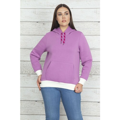Şans Women's Plus Size Lilac Hooded Inner Raising Sweatshirt Slike
