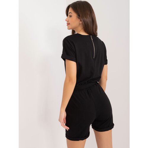 Fashion Hunters Black smooth jumpsuit with short sleeves Slike