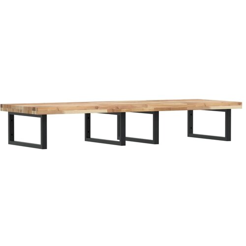  Zidna polica za umivaonik od čelika i masivnog bagremovog drva Smeđa 120 x 50 x 4 cm Slike