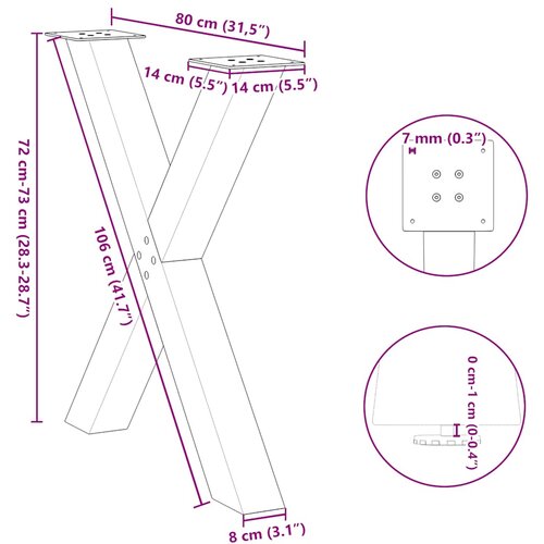  Noge za blagovaonski stol X-oblikovane 3 kom Bijele 80 x (72-73) cm Čelične Slike