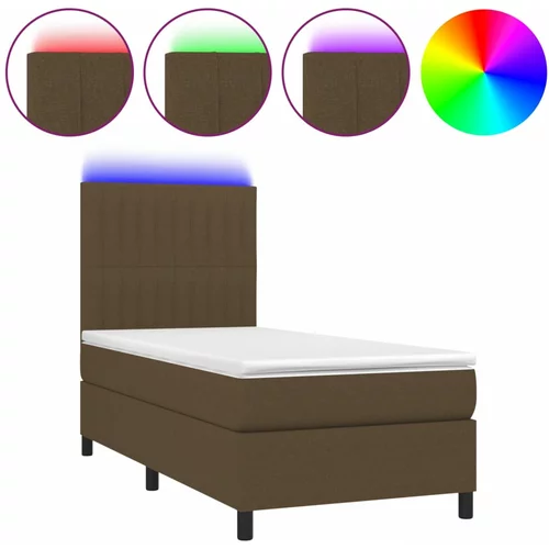 vidaXL Box spring postelja z vzmetnico LED temno rjava 100x200cm blago, (20897083)
