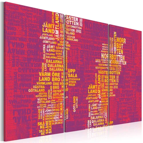  Slika - Text map of Sweden (pink background) - triptych 120x80