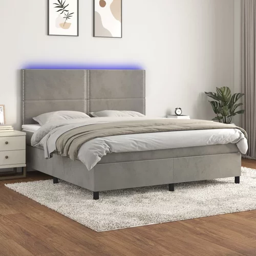  Krevet box spring s madracem LED svjetlosivi 160x200 cm baršun