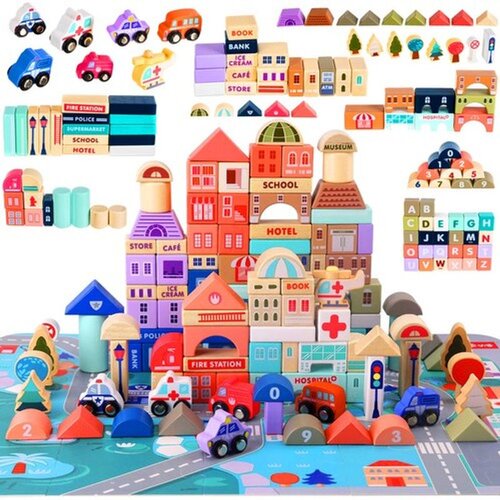 Kruzzel drvene kocke 115 kom - grad Slike