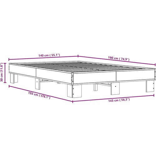  Okvir kreveta boja hrasta 140x190 cm konstruirano drvo i metal Slike