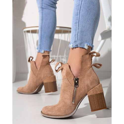 Resti Light brown women's boots on a square post Darera - Footwear Cene