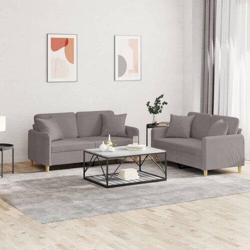  2-dijelni set sofa s jastucima smeđesivi od tkanine Cijene