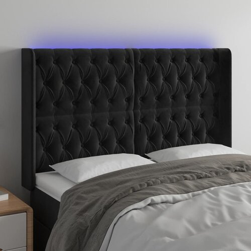 vidaXL LED posteljno vzglavje črno 163x16x118/128 cm žamet Cene