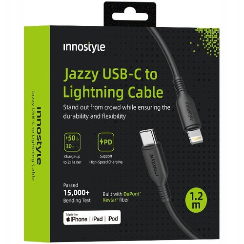 Innostyle JAZZY USB-C LIGHTNING MFI KABEL ZA HITRO POLNJENJE ZA IPHONE KEVLAR 1M ČRN, (21747975) Cene