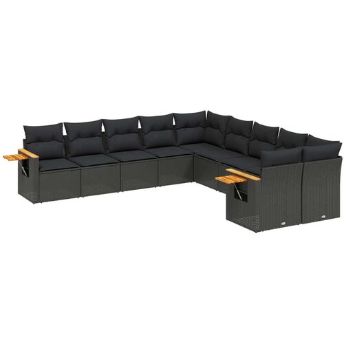  10-dijelni set vrtnih sofa s jastucima crni od poliratana Slike
