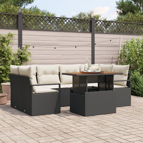 vidaXL 7-delni vrtnarski set sofa z blazinami črni poly ratan akacija Cene