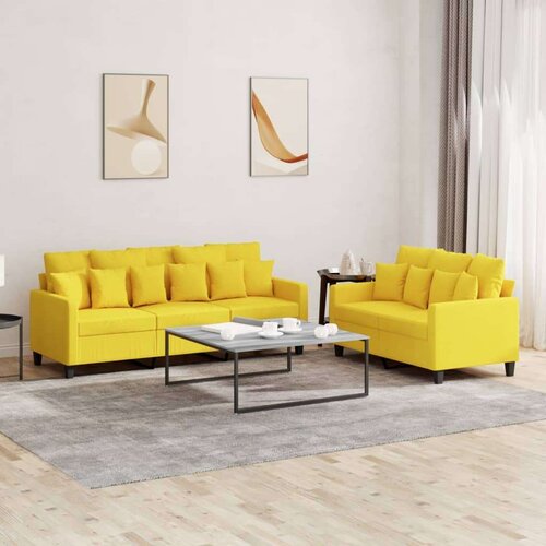  2-dijelni set sofa s jastucima svjetložuti od tkanine Slike