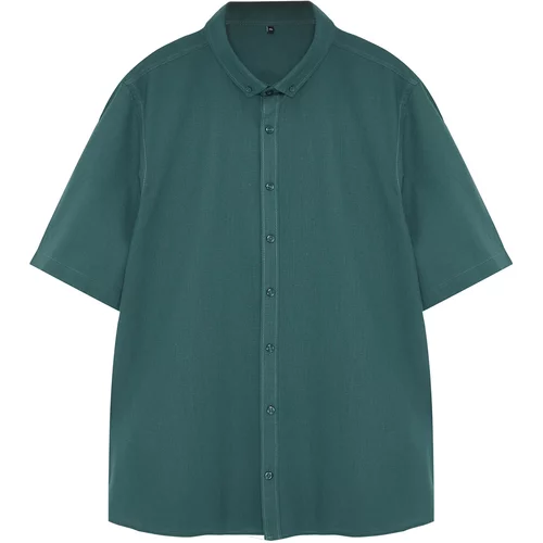 Trendyol Dark Green Men's Regular Fit 100% Cotton Short Sleeve Plus Size Shirt