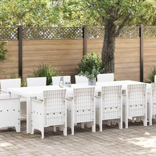 VidaXL Komplet za jedilnico v vrtu 13 pcs Bela Poli rattan in bombaž Slike