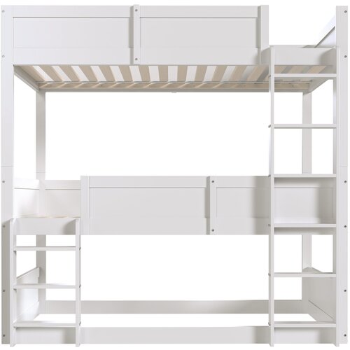 Lumor Pogradna postelja iz masivnega lesa 3x90x200 cm - z dvema letvama - bela, (22068449) Cene