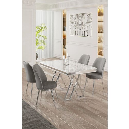 Hanah home vals - white, chrome, grey whitechromegrey dining table & chairs set (5 pieces) Cene