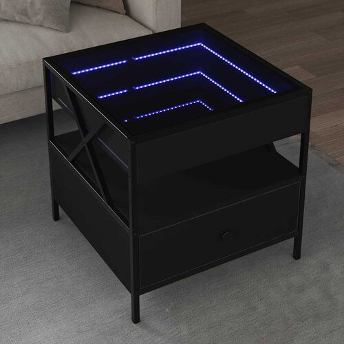  Stolić za kavu s beskonačnim LED svjetlima crni 50 x 50 x 51 cm Cijene