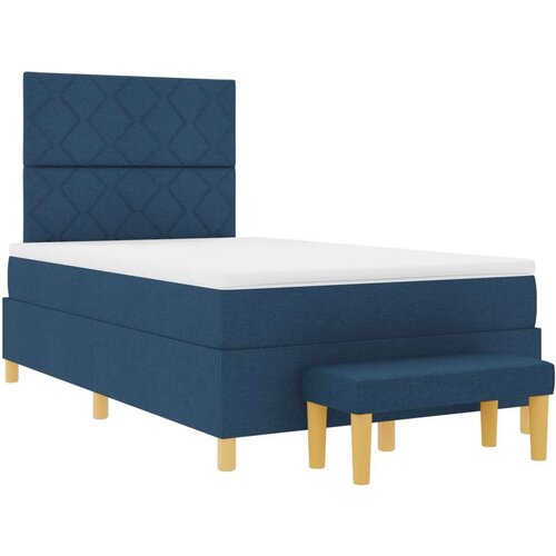 VidaXL Box Spring Krevet s madracem i klupom Plavi 120x190 cm Tkanina Slike