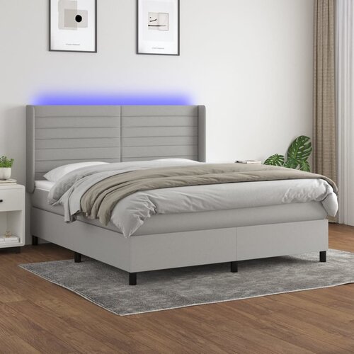 VidaXL Box spring postelja z vzmetnico LED sv. siva 180x200 cm blago Slike