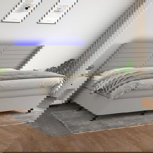 vidaXL Krevet box spring s madracem LED svjetlosivi 180x200 cm tkanina Cijene