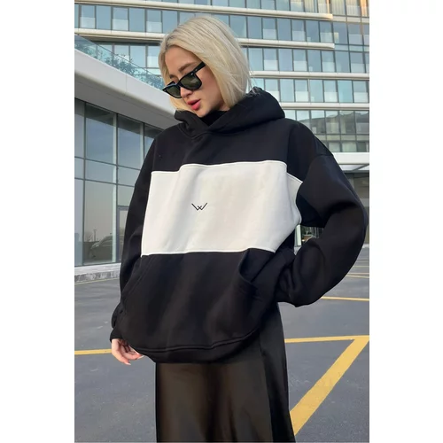 Madmext Black Color Block Collared Sweatshirt
