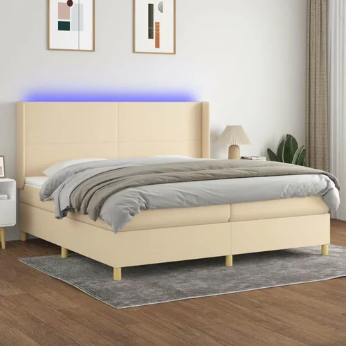  Box spring postelja z vzmetnico LED krem 200x200 cm blago, (20761152)