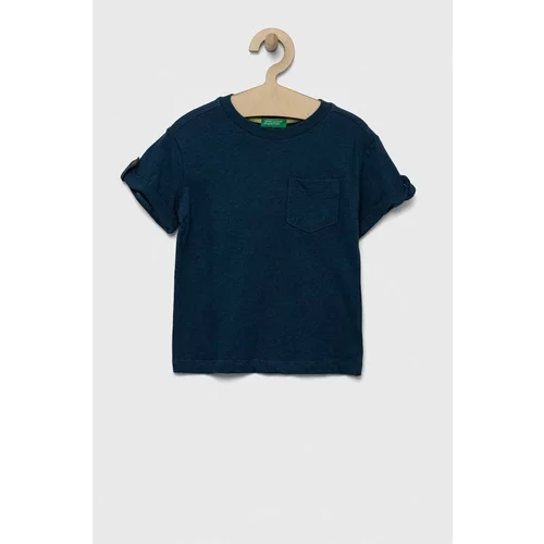 United Colors Of Benetton Kratka majica s primesjo lanu mornarsko modra barva