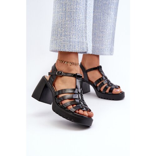 VINCEZA Black Patent Leather Women&amp;#039;s Sandals with Heel Aninifer Slike