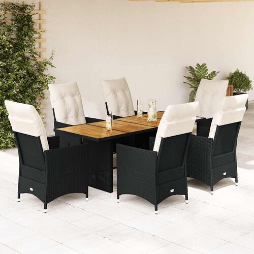  7-dijelni vrtni blagovaonski set s jastucima crni od poliratana Crna 190 x 80 x 75 cm Cene