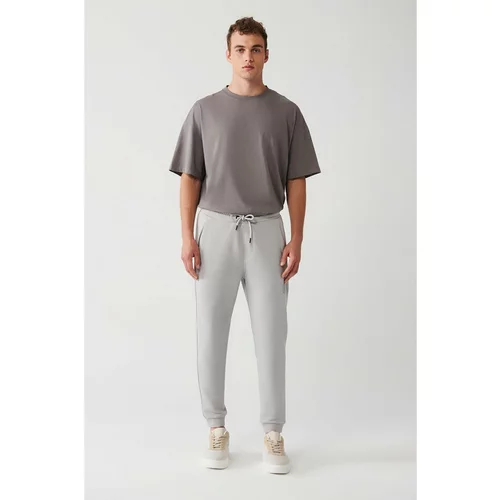 Avva Men's Gray Breathable Standard Fit Regular Fit Jogger Tracksuit with Tie Waist Elastic Legs Cotton