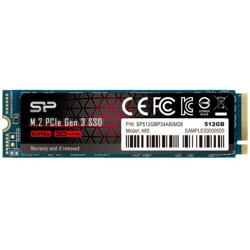 Silicon Power M.2 nvme 512GB ssd, A80, pcie Gen3x4, read up to 3,400 mb/s, write up to 3,000 mb/s (single sided), 2280 Slike