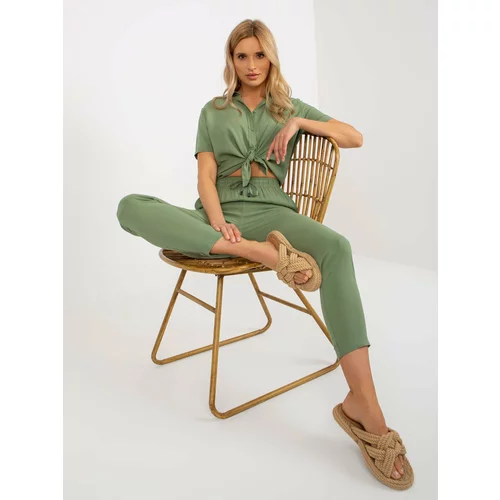 Fashion Hunters Khaki trousers made of lightweight fabric with pockets SUBLEVEL