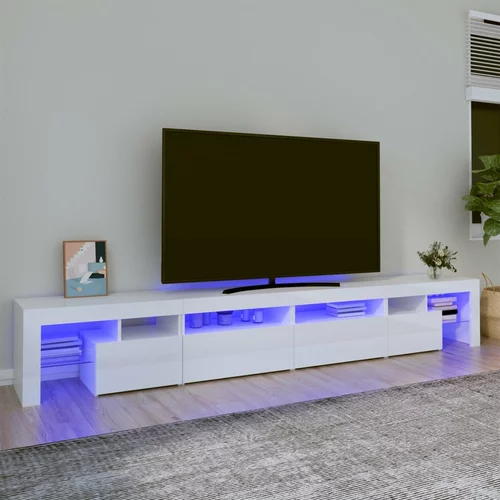 vidaXL TV omarica z LED lučkami visok sijaj bela 280x36,5x40 cm