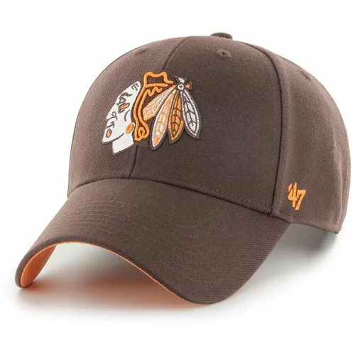 47 Brand Kapa sa šiltom s dodatkom vune NHL Chicago Blackhawks boja: smeđa, s aplikacijom, HVIN-SUMVP04WBP-BW94