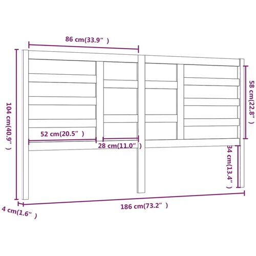  Uzglavlje za krevet boja meda 186 x 4 x 104 cm masivna borovina Slike