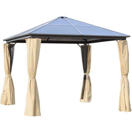 Outsunny Vrtni gazebo 2,94x2,94 m s polikarbonatno streho in mrežami proti muham, aluminijast okvir, kava in kaki, (20744488) Cene