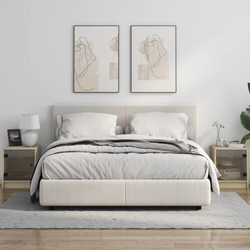 Noćni ormarići staklena vrata 2 kom boja hrasta 35 x 37 x 42 cm Smeđa Slike