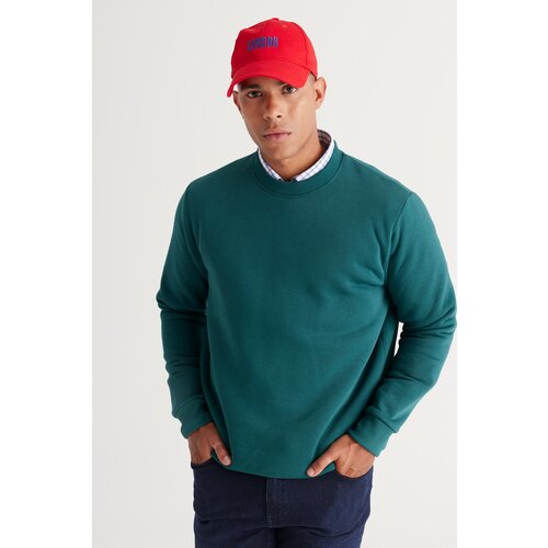 AC&Co / Altınyıldız Classics Men's Dark Green Standard Fit Normal Cut Inner Fleece 3-Thread Crew Neck Cotton Sweatshirt. Cene