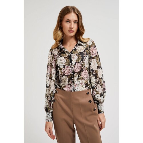 Moodo Pleated shirt with floral pattern - black Slike
